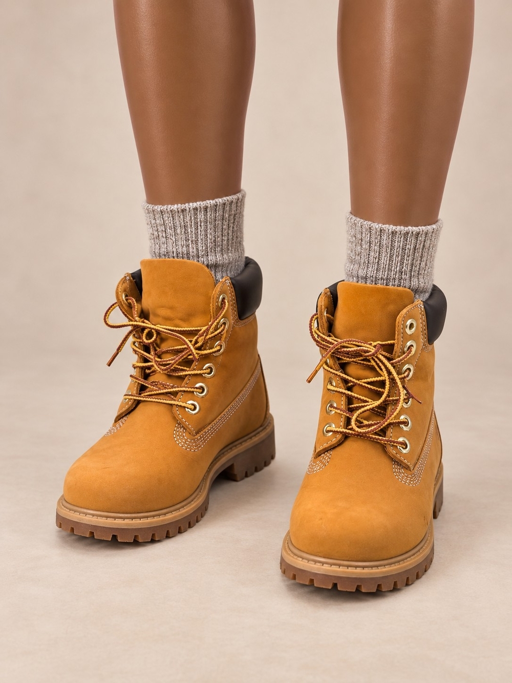 Kids Wheat Lace-Up Timberland-Style Boots with Padded Collar